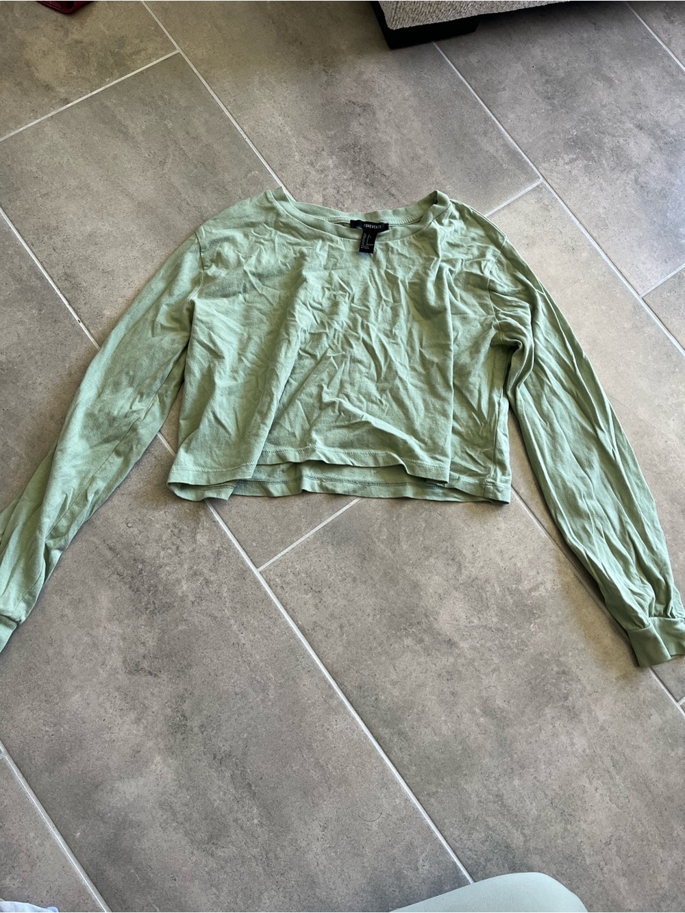 Forever 21 Cropped Light Sage Green Long Sleeve Top